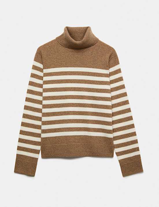 Jersey de cuello vuelto de rayas 100% cashmere