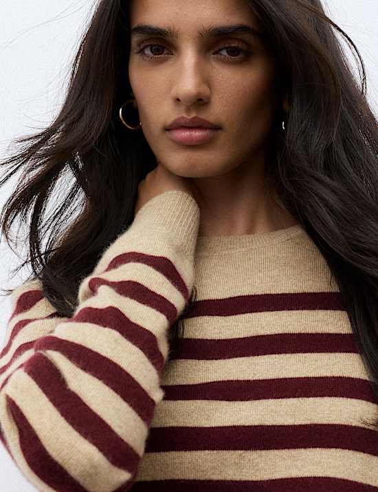Pure Cashmere Striped Crew Neck Jumper