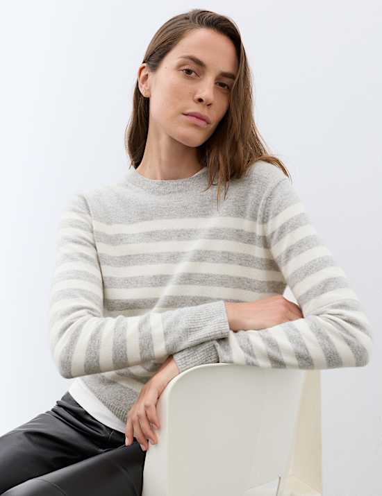 Pure Cashmere Striped Crew Neck Jumper