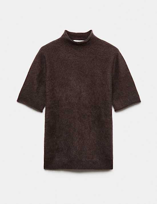 Brushed Pure Cashmere Funnel Neck Knitted Top