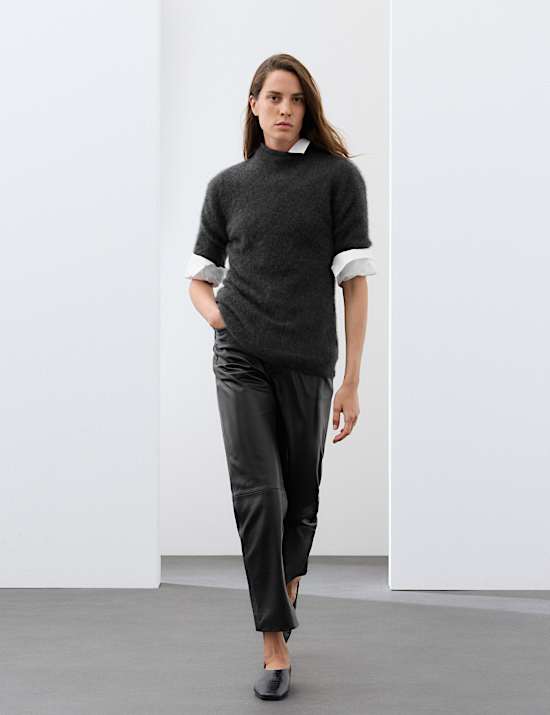 Brushed Pure Cashmere Funnel Neck Knitted Top