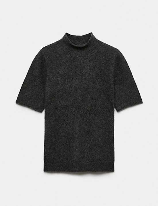 Brushed Pure Cashmere Funnel Neck Knitted Top