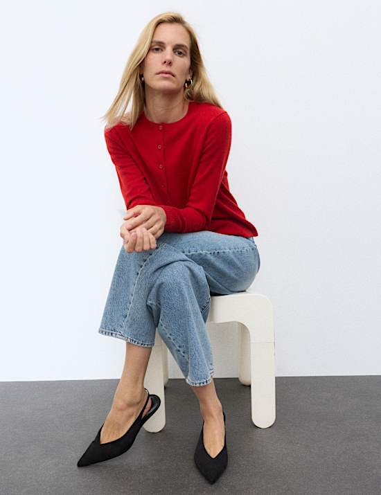 Cardigan &agrave; col rond et fermeture avant boutonn&eacute;e 100 % cachemire