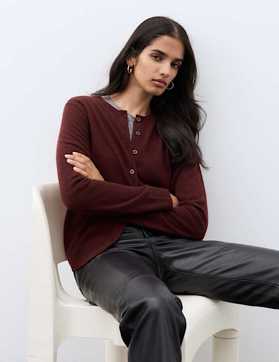 Pure Cashmere Crew Neck Button Front Cardigan