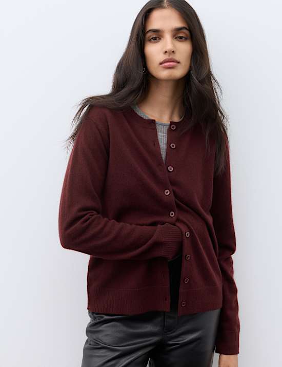 Pure Cashmere Crew Neck Button Front Cardigan