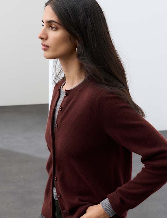Pure Cashmere Crew Neck Button Front Cardigan