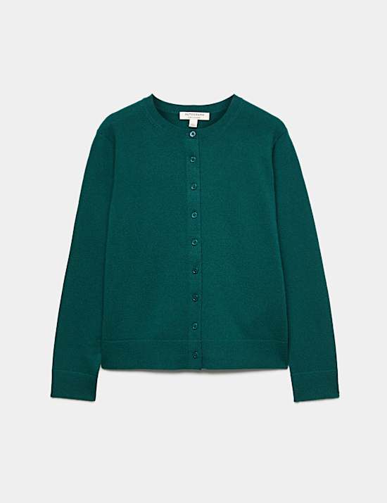 Pure Cashmere Crew Neck Button Front Cardigan