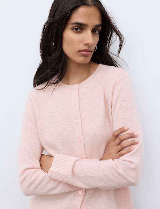 Pure Cashmere Crew Neck Button Front Cardigan