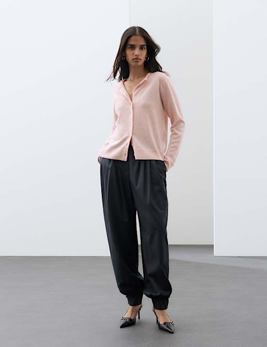 Pure Cashmere Crew Neck Button Front Cardigan