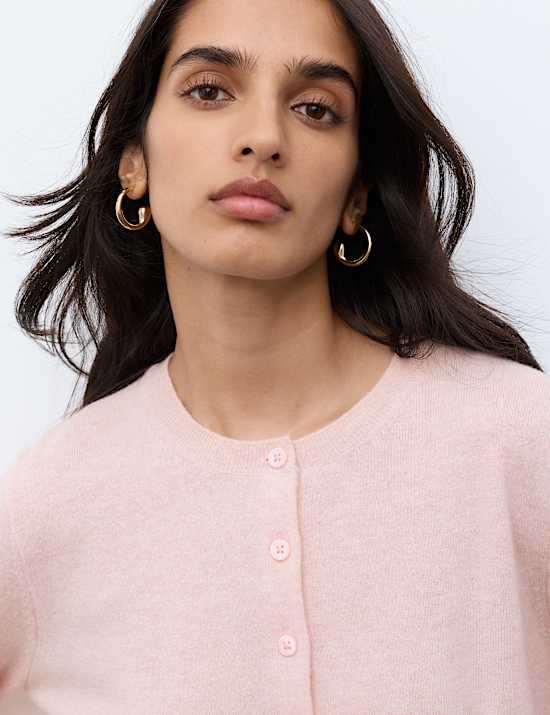 Pure Cashmere Crew Neck Button Front Cardigan