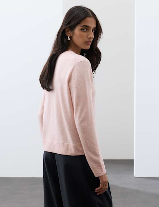 Pure Cashmere Crew Neck Button Front Cardigan