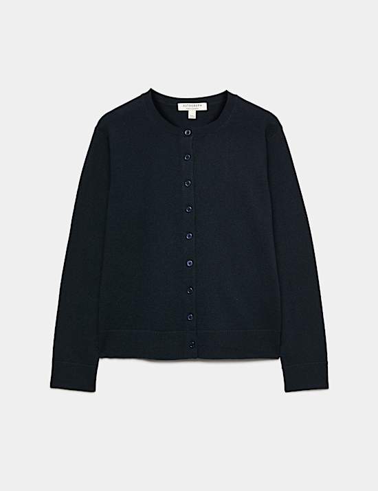 Pure Cashmere Crew Neck Button Front Cardigan