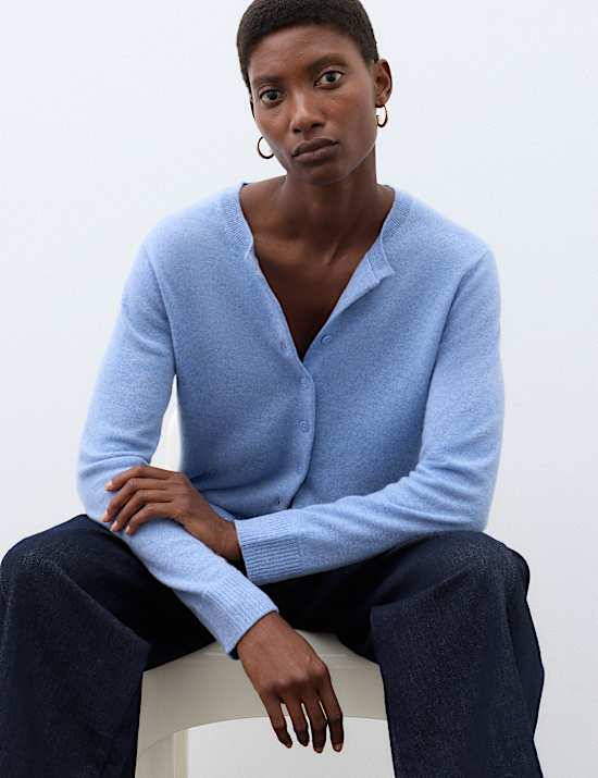 Pure Cashmere Crew Neck Button Front Cardigan