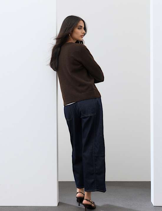Pure Cashmere Crew Neck Button Front Cardigan