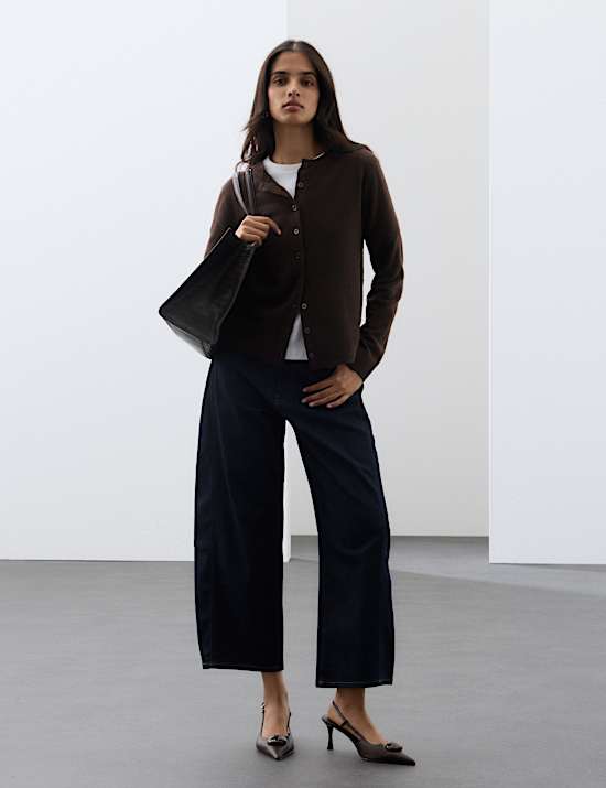 Pure Cashmere Crew Neck Button Front Cardigan