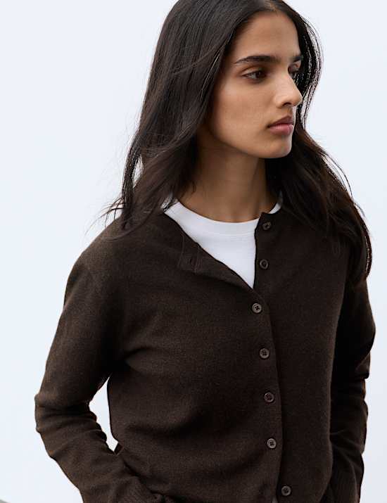 Pure Cashmere Crew Neck Button Front Cardigan