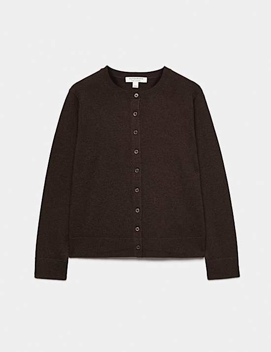 Pure Cashmere Crew Neck Button Front Cardigan