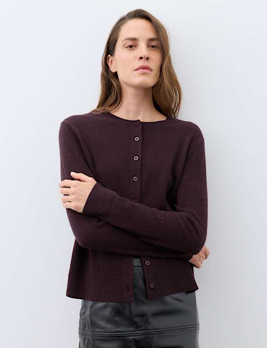 Pure Cashmere Crew Neck Button Front Cardigan