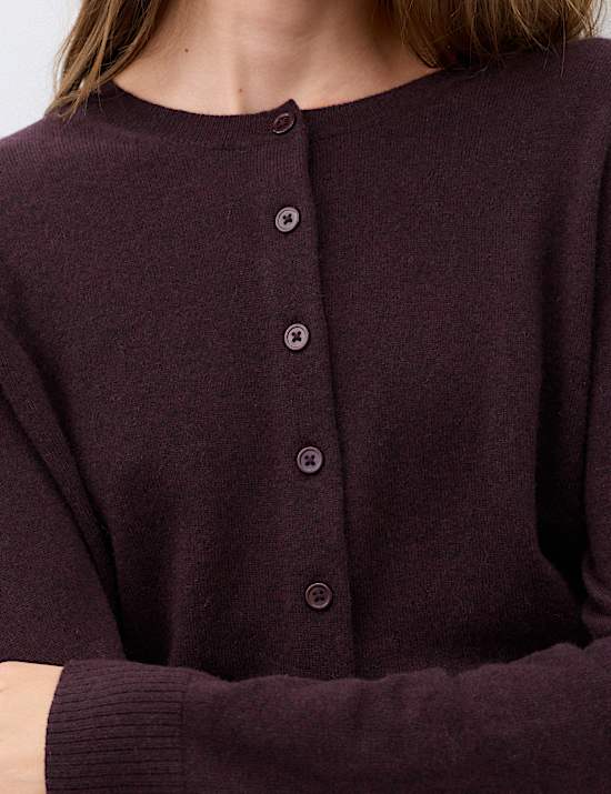 Pure Cashmere Crew Neck Button Front Cardigan