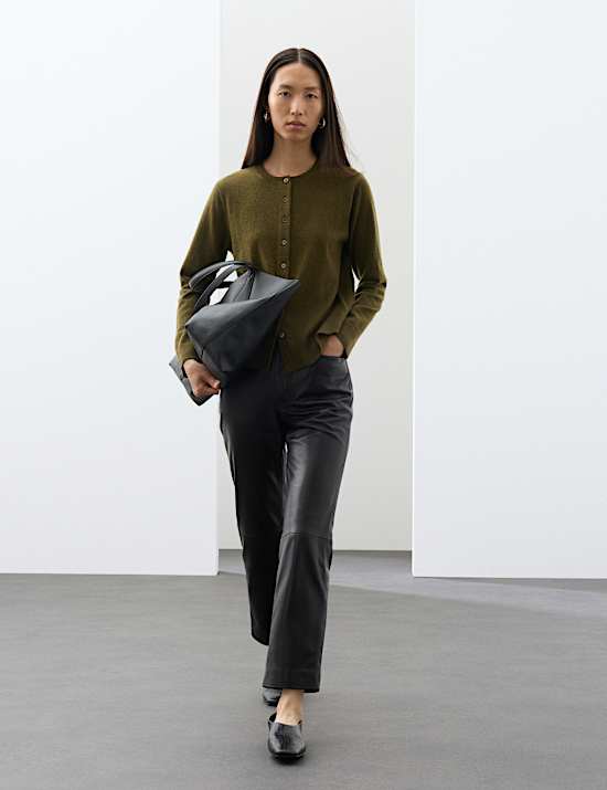 Pure Cashmere Crew Neck Button Front Cardigan