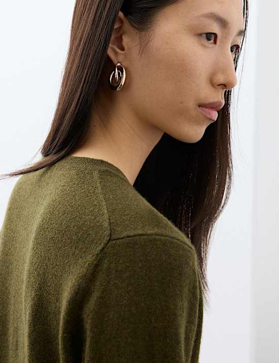 Pure Cashmere Crew Neck Button Front Cardigan