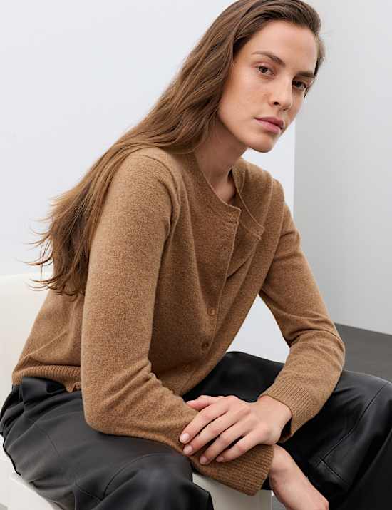 Pure Cashmere Crew Neck Button Front Cardigan