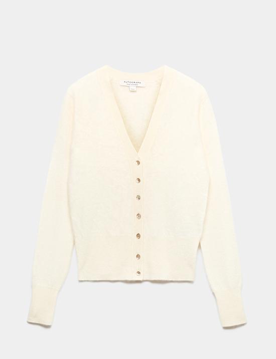 Brushed Pure Cashmere V Neck Slim Cardigan