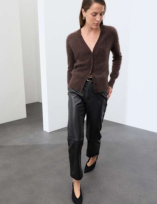 Brushed Pure Cashmere V Neck Slim Cardigan