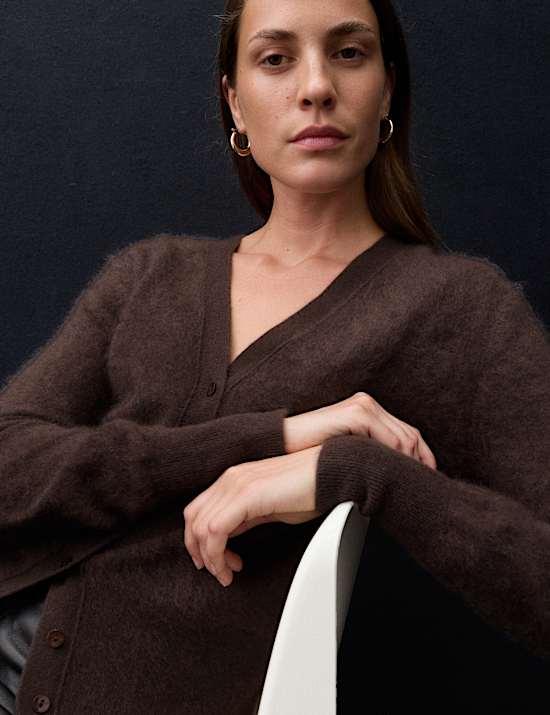 Brushed Pure Cashmere V Neck Slim Cardigan
