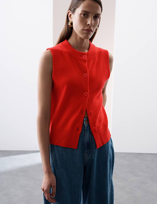Pure Cashmere Button Through Knitted Vest