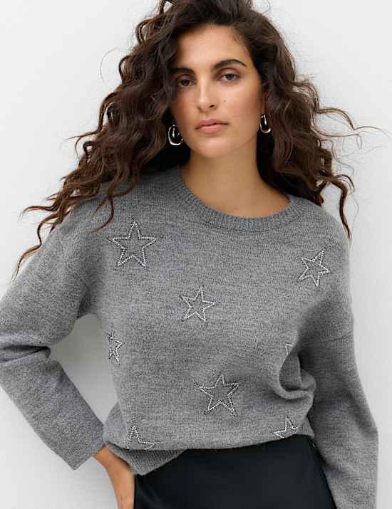 Star Embellished Crew Neck Jumper