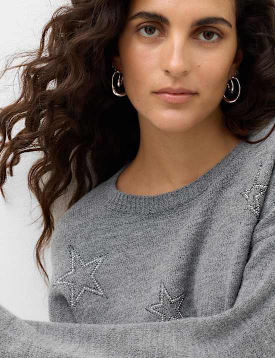 Star Embellished Crew Neck Jumper