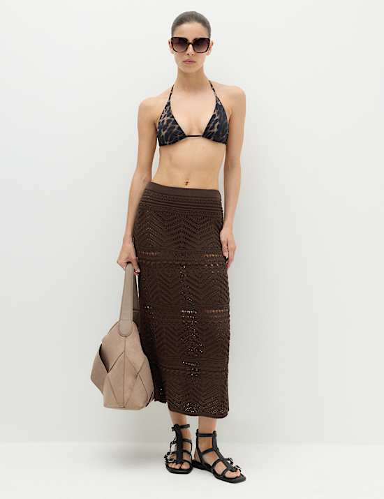 Gebreide, katoenrijke pointelle-maxi-rok