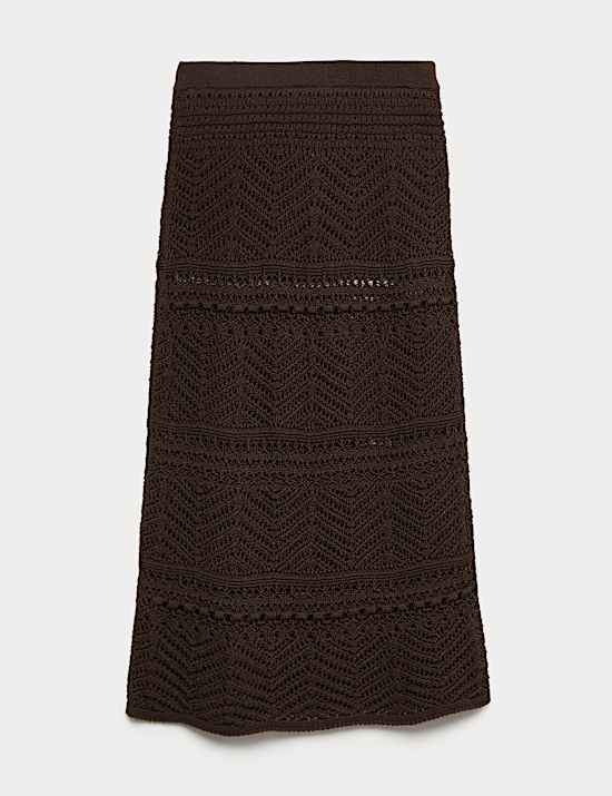 Gebreide, katoenrijke pointelle-maxi-rok