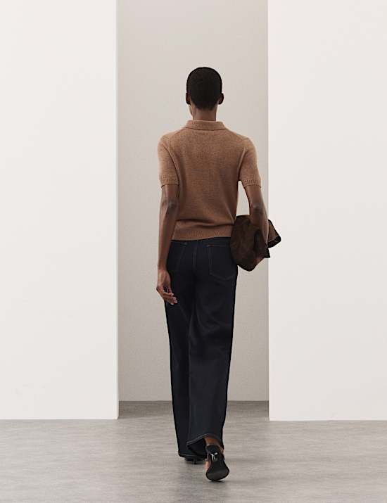 Merino Wool Rich Polo Neck Knitted Top with Cashmere