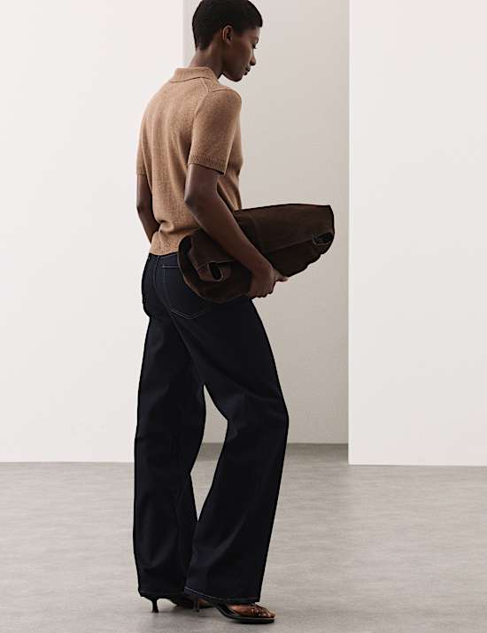 Merino Wool Rich Polo Neck Knitted Top with Cashmere