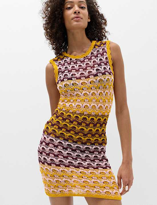 Cotton Rich Textured Knitted Mini Dress