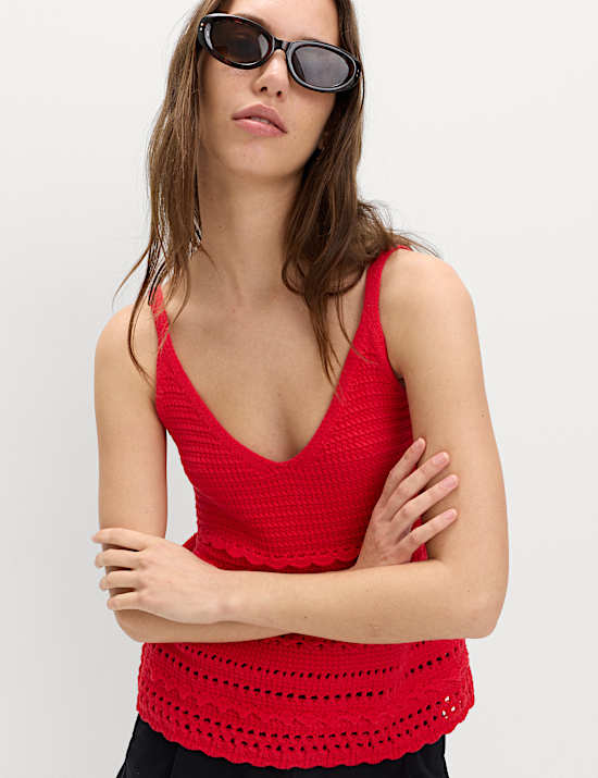Cotton Rich Textured V-Neck Knitted Vest