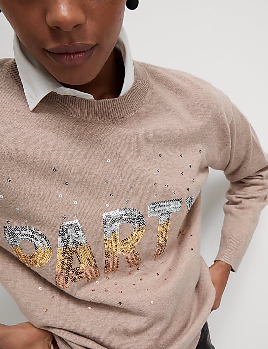 Soft Touch Sequin 'Party' Christmas Jumper