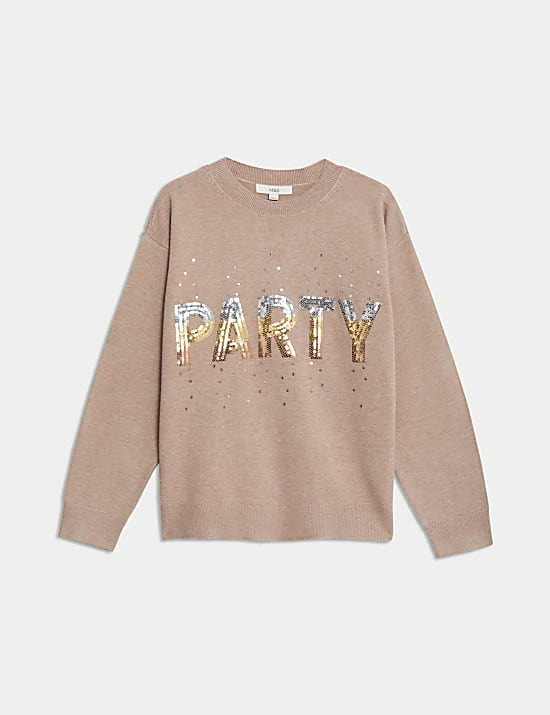 Soft Touch Sequin 'Party' Christmas Jumper