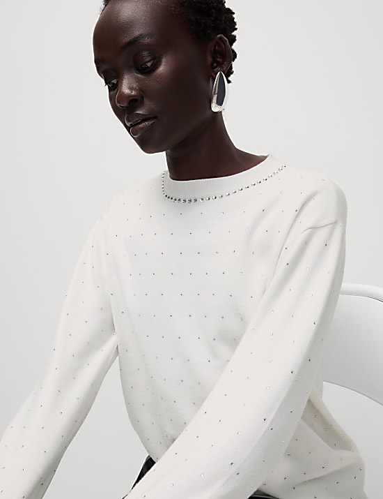 Soft Touch Embellished Crew Neck Jumper