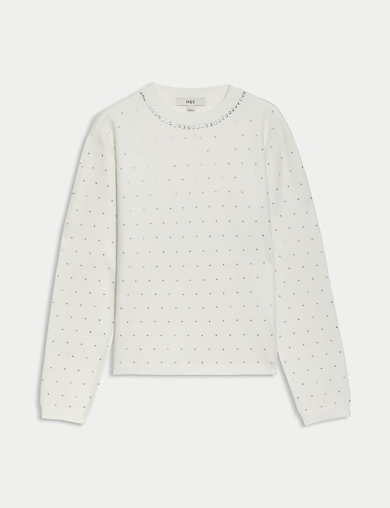 Pull &agrave; col rond embelli au toucher doux