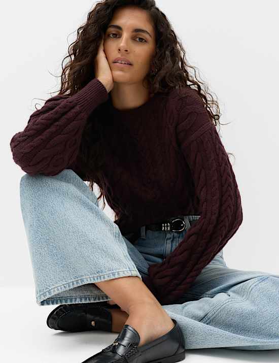 Cable Knit Crew Neck Slim Fit Jumper