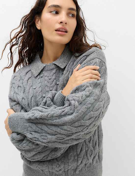 Cable Knit Crew Neck Slim Fit Jumper