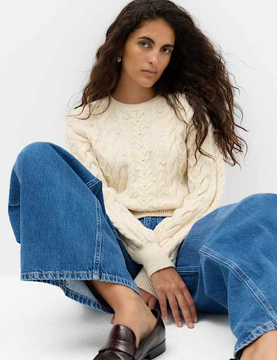 Cable Knit Crew Neck Slim Fit Jumper