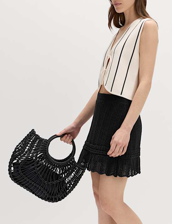 Cotton Rich Pointelle Knitted Mini Skirt