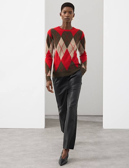 Merino Wool Rich Brushed Argyle Jumper with Cashmere