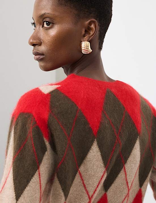 Merino Wool Rich Brushed Argyle Jumper with Cashmere