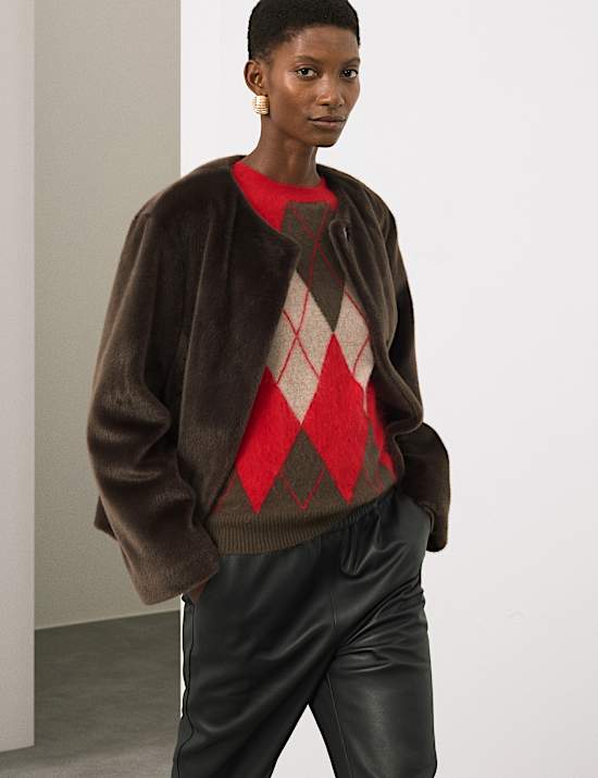 Merino Wool Rich Brushed Argyle Jumper with Cashmere