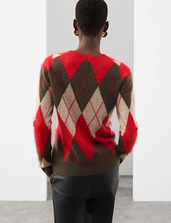 Merino Wool Rich Brushed Argyle Jumper with Cashmere